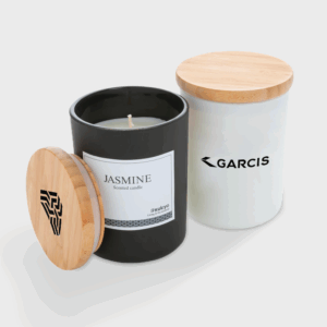Candela profumata al gelsomino con coperchio in bambù