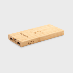 Batteria esterna wireless in bambù