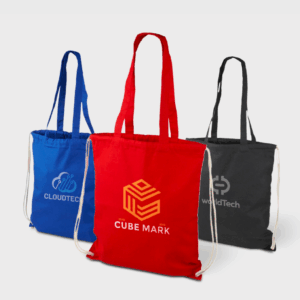 Borsa multifunzionale in cotone con manici lunghi e coulisse